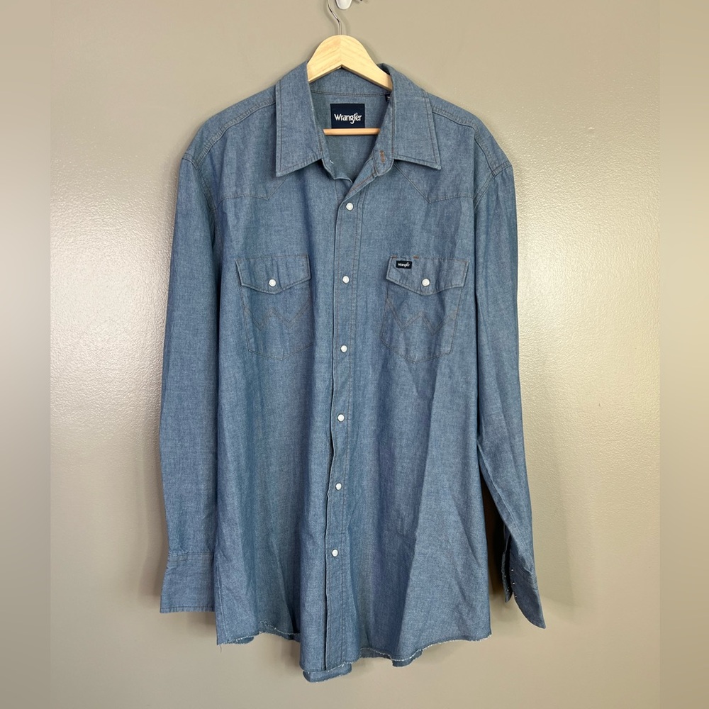 Wrangler Men's Cowboy cut‎ western long sleeve pearl snap work shirt 2XL tall